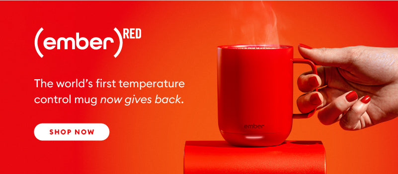 Ember Mug² (Ember) RED Edition in 10 oz sits on a red pedestal