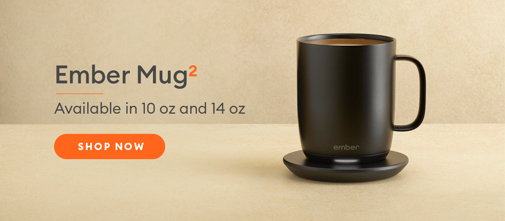 Black Ember Mug2 sits on a marble countertop. Ember Mug2 - Available in 10 oz and 14 oz. Shop Now.